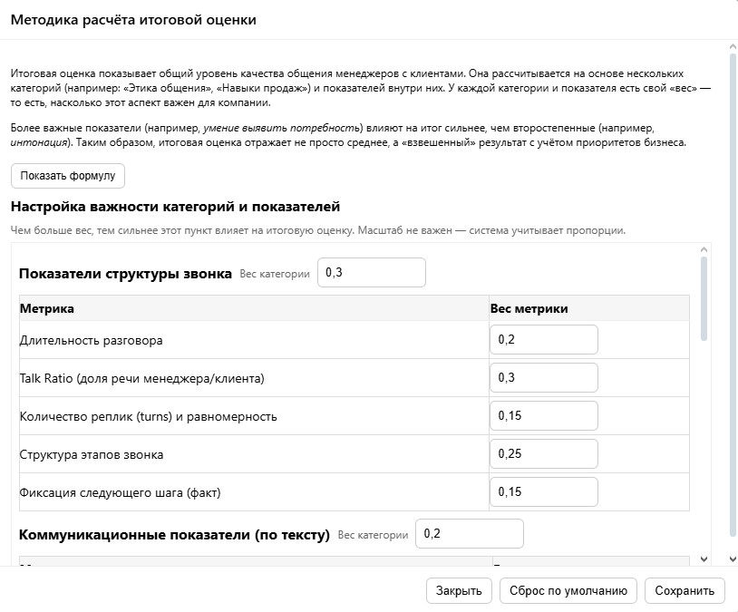 Управление весами показателей